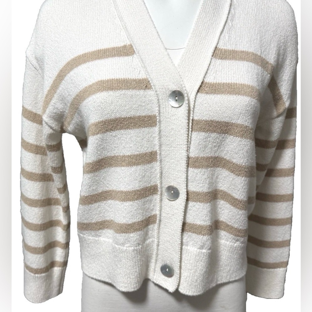 Rails Geneva Cardigan Sweater Sand Stripe Relaxed Size XS Cool Jade Cotton Blend - Picture 13 of 16